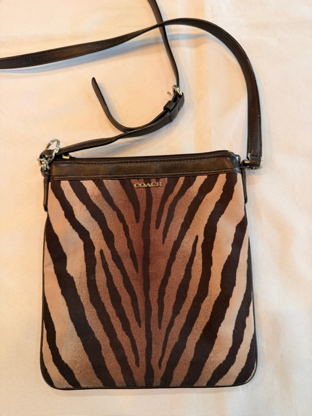 Coach Madison Zebra Browns Swingpack Crossbody Bag